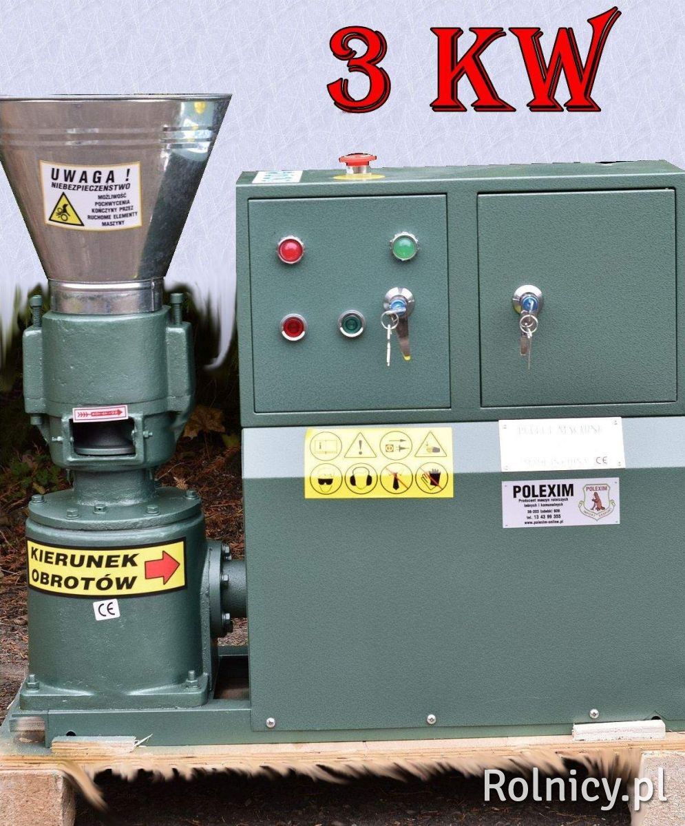 PELLECIARKA: wydajność 75-100-kg/h, silnik 3 kW, matryca 6 mm lub 8mm.