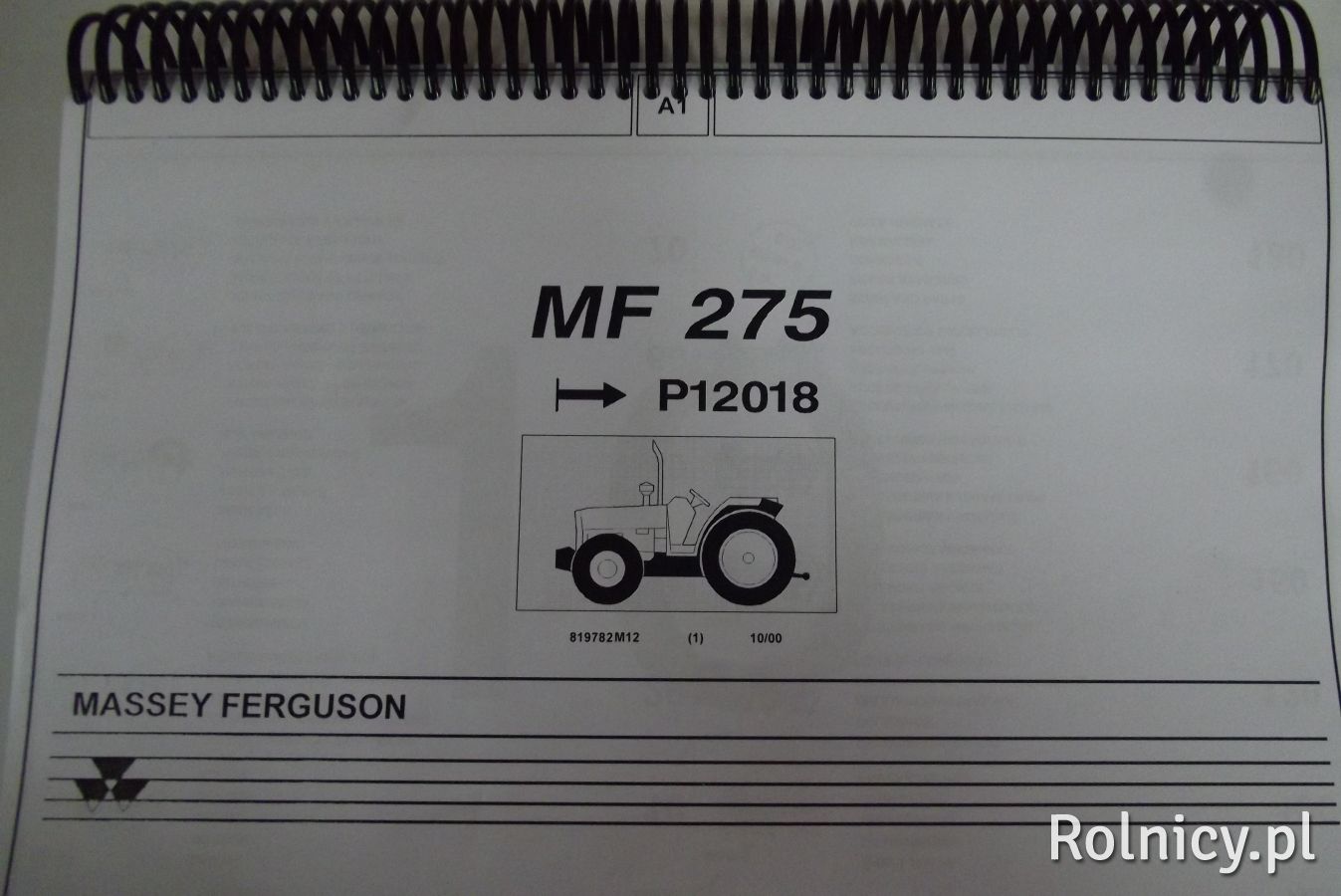Katalog części zamiennych ciągnika Massey Ferguson 275