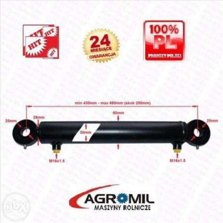 Cylinder hydrauliczny siłownik SKOK 250 L 430 dwustronny  tłok